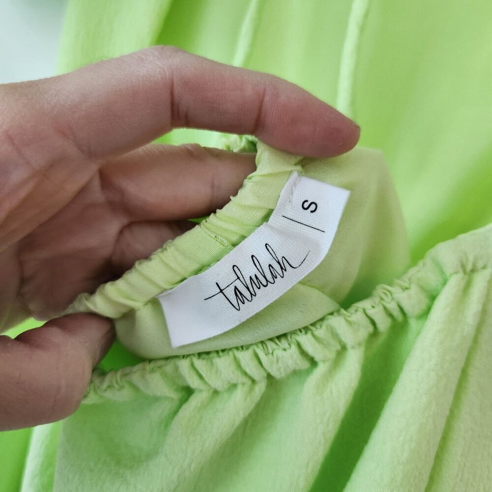 Talulah Aritzia Lime Green Tiered Maxi Dress Puff Sleeves Boho Peasant Women's S - Picture 4 of 6